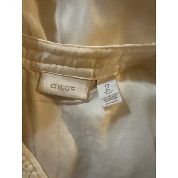 Chicos White Crochet Trim Wrap Style Blouse Size 2 Elegant & Breezy Top - Picture 8 of 8